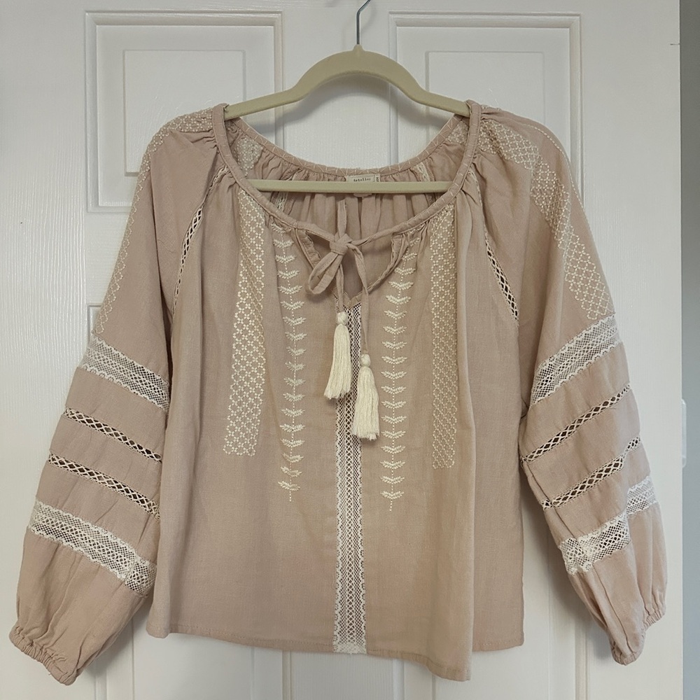 Nicole Miller Artelier Boho Tassel Peasant Top in Blush